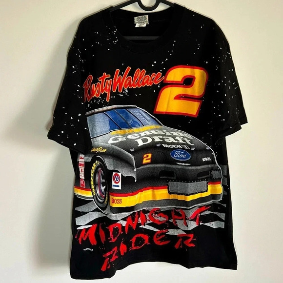 Vintage Nascar Rusty Wallace #2 Midnight Rider All Over Print Shirt Size  L - Picture 1 of 3